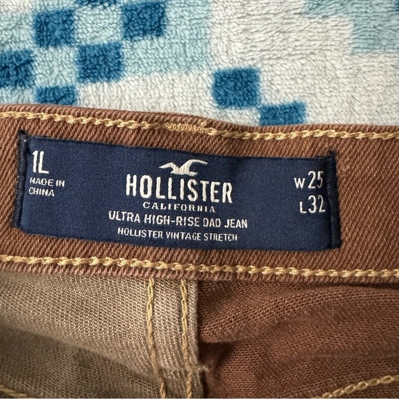Hollister Womens Ultra High Rise Dad Jeans Patchwork Tan Chocolate Brown Size 25 - Picture 4 of 8